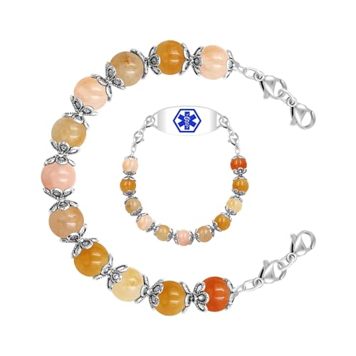 Image of Interchangeable DIY Semi-Finished Medical Alert Bracelet - 8mm Natural Stone Bead Adjustable Dual-Use Bracelet - YA5062
