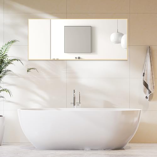 Sweetcrispy 64"x21" Full Length Mirror Full Body Floor Mirror Standing Hanging or Leaning Wall, Wall Mirror with Stand Aluminum Alloy Thin Frame for Bedroom Cloakroom,Gold