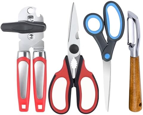 Left Handed Scissors, Kitchen Poultry Shears and Can Opener, Peeler Set, Lefty Tools Utensils for Left Hand People/Adults (4 in 1)
