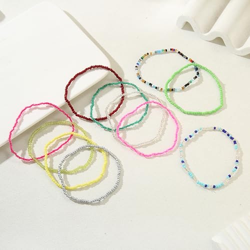 Image of Beaded Anklets for Women Handmade Boho Beaded Ankle Bracelets Colorful Beads Foot Anklets for Women