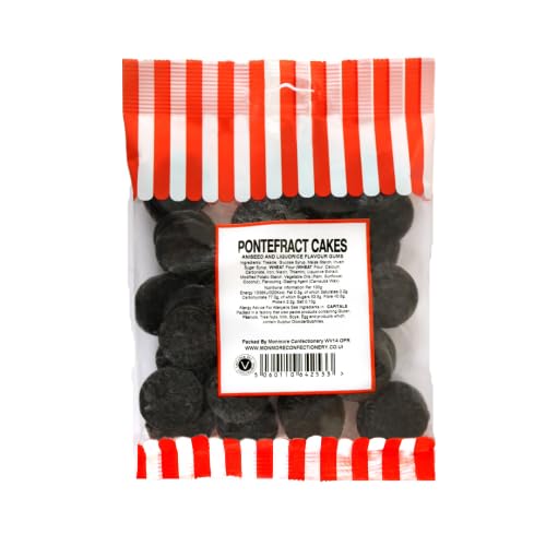 Pontefract Cakes Bag 140g MONMORE | Traditional Liquorice Gummy Discs | Bold Aniseed Flavour | Classic British Sweet for Liquorice Lovers