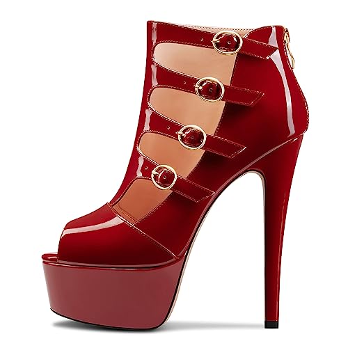 DearOnly Womens Platform Stiletto High Heel Peep Open Toe Sandals Zipper Buckle Wedding Dress Patent Leather 5.9 Inches Heels2
