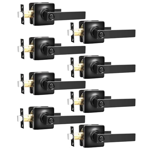 Image of GOBEKOR Privacy Door Handles Matte Black Interior Door Levers, Square Door Handle with Lock for Bedroom and Bathroom Modern Door Hardware, 8 Pack