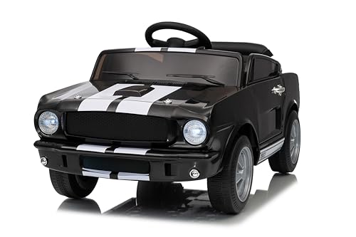 FINOOS Kinder Elektroauto Shelby GT350 12V Kinderauto mit 2,4 GHz Fernbedienung, Kinderfahrzeug mit Hupe, LED, Musik, Sanftstart, Elektrofahrzeug für 1-4 Jahre Kinder (Schwarz)