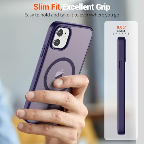 Image of SUPFINE Magnetic for iPhone 11 Phone Case (Compatible with MagSafe) (Military Grade Drop Protection) Translucent Matte Shockproof Phone Cover,Dark Purple