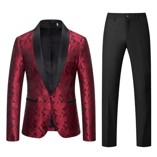 Men Tuxedo Suit Set 2 Piece Slim Fit Paisley Floral Prom Homecoming Wedding Dress Suits