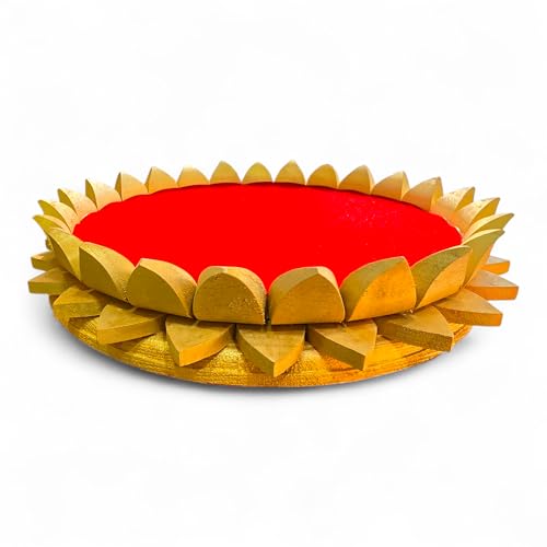 Image of Parth Pooja Wooden Lotus Kamal Aasan-Where god Resides, Made of ShriParni Wood for Keeping Maha Meru Shri Yantra (10 Inch)