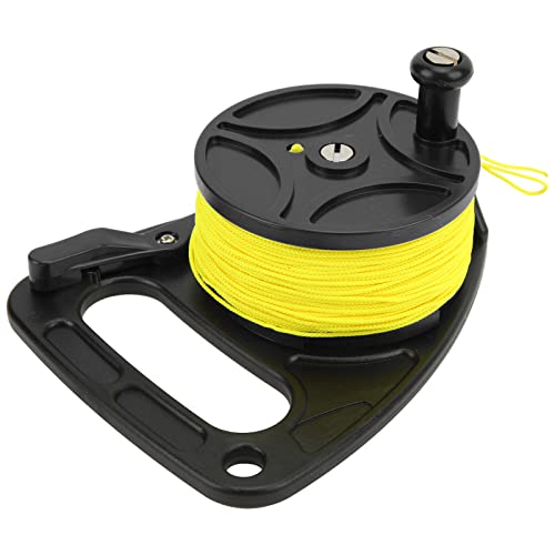 Diving Reels Spool, Anchor Rope Reel, Finger Reel with Smooth Line Release, 8 Strands Nylon Line, Length, Yellow Color for Snorkeling, Water Sports (Black Wheel)