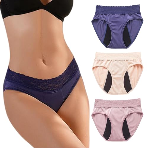 GJXWD Bragas Menstruales Ropa Interior Absorbente Y A Prueba de Fugas Flujo Abundante Ropa Interior Algodon Bragas Regla para La Menstruación E Incontinencia Ligera3 Pcs,L