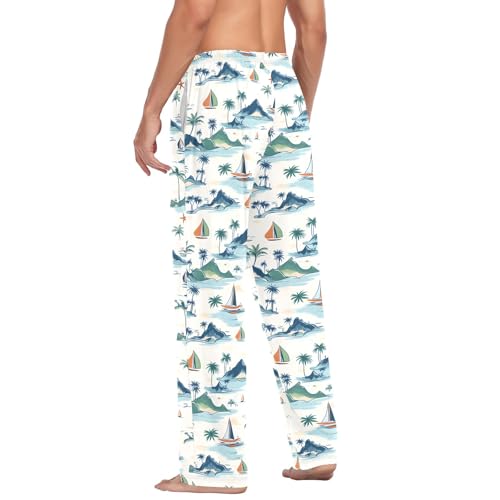 Palm Tree Mountain Sailboat B Men's Pajama Pants Lightweight Sleepwear Bottom Lounge Pants 5