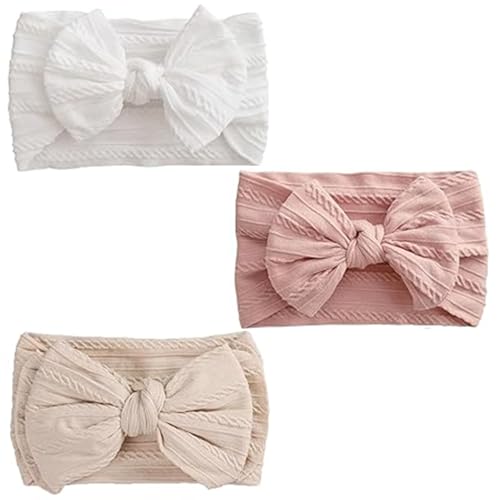 3 Stück Stirnband Baby Mädchen, Elastische Nylon Weiche Haarband MäDchen, Baby Haarband für Neugeborene, Kleinkinder(Weiß, Aprikose, Rosa)