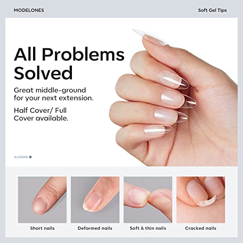 Image of Modelones Medium Almond Nail Tips 510Pcs Clear False Acrylic Almond Press on Nails Pre-shape Full Cover Fake Extension DIY at Home 15 Sizes