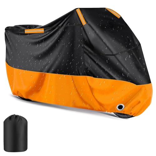 AOOSA Funda Moto Impermeable Exterior Interior, 210D Tela Oxford con Tiras Reflectantes Resistente Agua, Sol y a Los Excrementos de Pájaros para Variedad de Motocicletas  245x105x125CM