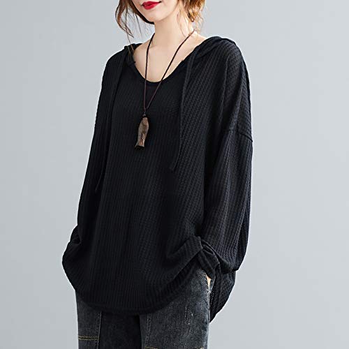 Leeofty Moletom feminino com capuz com cordão manga comprida cor sólida solto moletom com capuz pulô