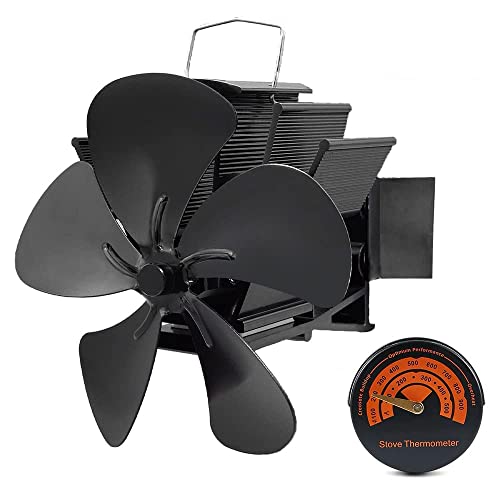 HOVCEH Ofenventilator Ohne Strom mit Thermometer, Magnetischer Ofenventilator, Leiser Kamin Ventilator Stromlos, Leiser Kamin Ventilator Ofenventilator Ohne Strom, Ventilator für kaminofen/kamin/ofen Cover