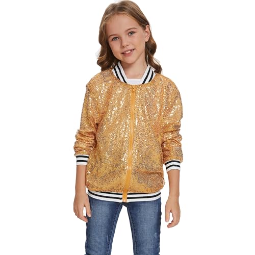 Girl Sequin Jacket Kid Sparkly Varsity Jackets Long Sleeve Lightweight Bomber Cardigan Metallic Shiny Coat