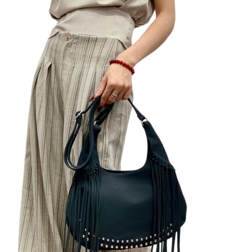 Image of Women Vintage Suede Fringe Hobo Bag Tote Shoulder Bag Crossbody Bag and Hippie Western Cowgirl Purse Shoulder Bag