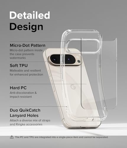 Image of Ringke Fusion Compatible with Google Pixel 9 Pro XL Case Cover Transparent Hard Back Soft Flexible TPU Bumper Scratch Resistant Natural Form Google Pixel 9 Pro XL Back Cover - Clear