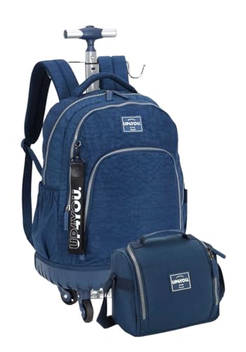 Kit de Mochila de Rodinha Juvenil em Crinkle e Lancheira Térmica by Up4You Ref.47076 (Azul Marinho)
