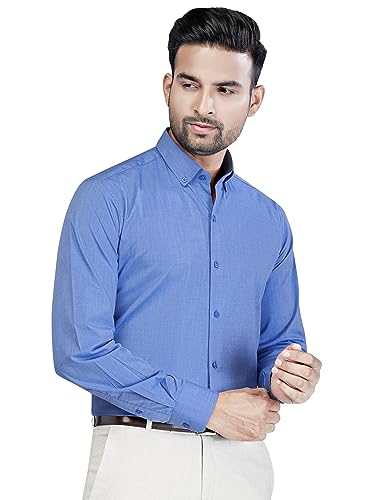Image of Sorted Full Sleeve Formal Shirt for Men with Button-Down Collar | 100% Egyptian Giza Cotton | Solid Shirts for Men | Office Wear | Plain Weave | Slim Fit