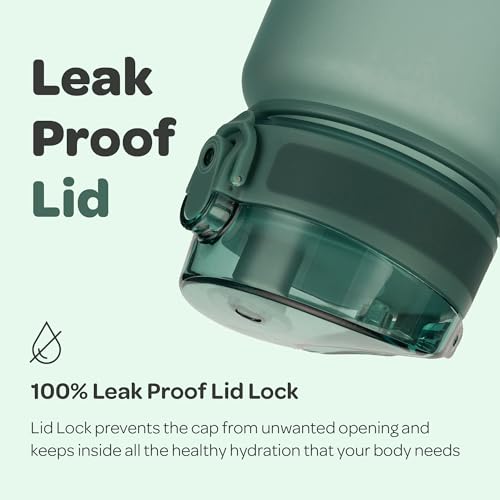 Image of Hydracy Water Bottle with Time Marker - Large 500 ml 17 Oz BPA Free Water Bottle - Leak Proof & No Sweat Gym Bottle with Fruit Infuser Strainer - Ideal for Fitness or Sports & Outdoors MoonlightGreen | Leak Proof Gym Bottle with times to drink and no sweat Sleeve - Ideal for Fitness Sports & Outdoors