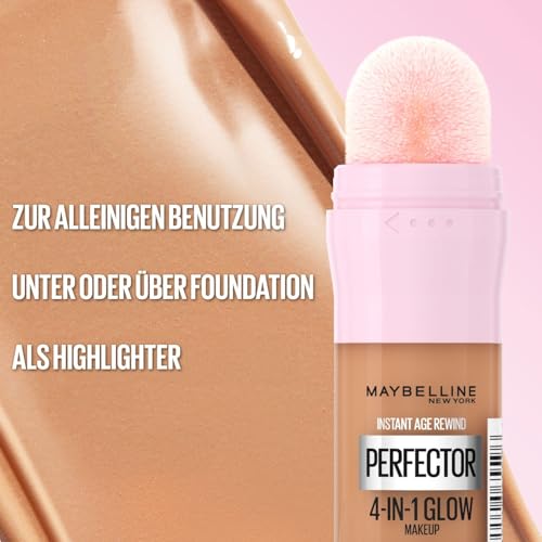 Maybelline New York 4-in-1 Make Up mit Concealer, BB Cream, Highlighter und Primer, für einen perfekten Teint, Foundation mit leichter Deckkraft, Instant Perfector Glow, Nr. 01 Light, 20 ml – Bild 5
