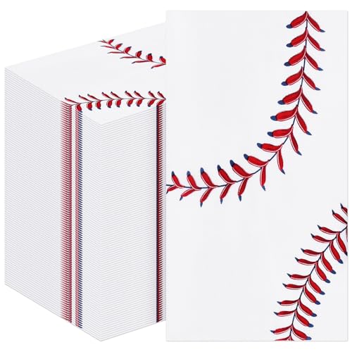 100 Pack Baseball Napkins 13x16 3-Ply Red Stitch