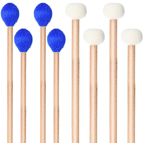 4 Pairs Marimba Mallets And Timpani Mallets Set Hard Yarn Head Keyboard Marimba Mallets Felt Head Timpani Mallet Percussion Mallets Multi Purpose Mallet Drumsticks With Wood Handle, Blue And White #TOP30