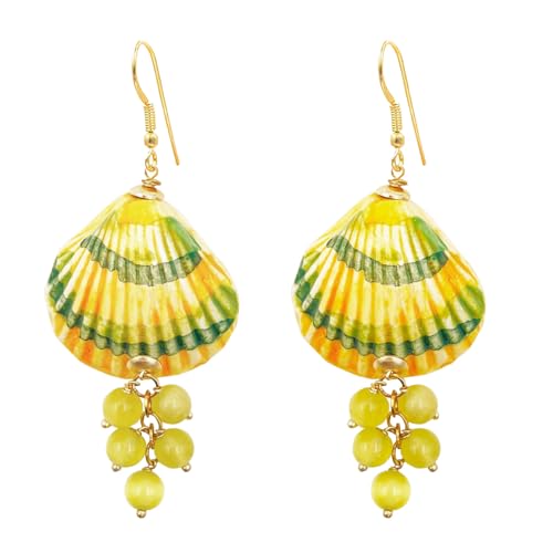 MARARDI Pendientes de Cerámica de Caltagirona para Mujer Concha Amarilla Largos Handmade Joyería Elegante para Diario Bodas Eventos Ocasiones Especiales