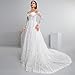 ZHEXUDAI Off-Shoulder Wedding Dress French Lace Long Sleeves - Floor-Length Bridal Gown with Scalloped Train & Fitted Bodice Ivory L