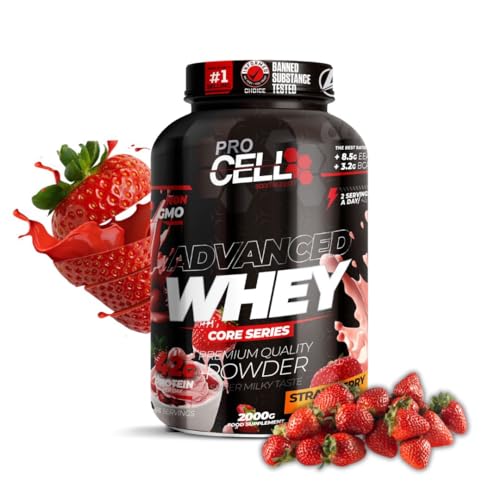 Procell Proteinas Whey 2kg (Fresa) Zero Azúcar, 21g de Proteina, 66 Servicios Whey Protein Concentrado y Aislado de Suero - Proteinas para Masa Muscular en Polvo para Batidos Procell Proteinas Whey 2kg (Fresa) Zero Azúcar, 21g de Proteina, 66 Servicios Whey Protein Concentrado y Aislado de Suero - Proteinas para Masa Muscular en Polvo para Batidos