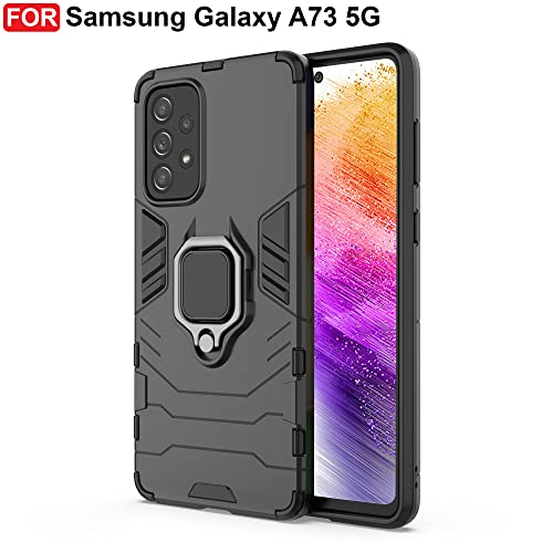 Image of CEDO Kickstand Cover for Samsung Galaxy A73 (5G) Rugged Case | Built-in Stand Rotating Ring Holder | Military Grade Armor Bumper Back Cover (Black)