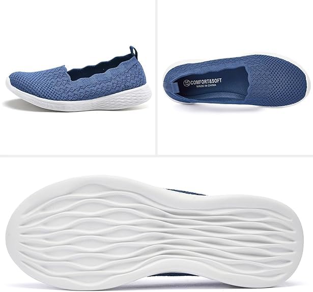 Image of Puxowe Women's Slip-On Walking Shoes | Lightweight Knit Sneakers with Memory Foam Insole, Breathable & Wide Fit Available for Daily Walking, Casual & Travel