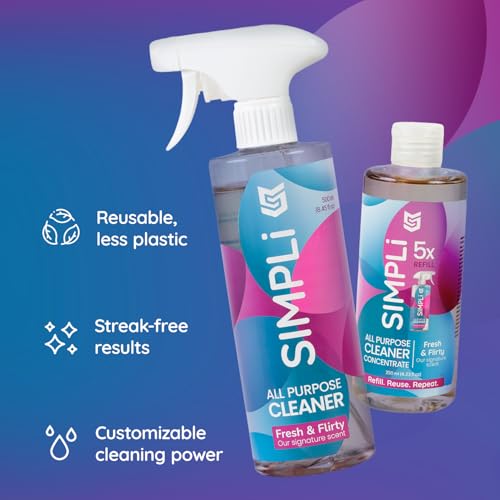 Image of SIMPLi All Purpose Cleaner Starter Kit - Multipurpose Cleaner Concentrate Refill 8.45 fl oz Makes 85 fl oz + Reusable Spray Bottle 17 fl oz - Surface Cleaner for Kitchen, Bathroom, Glass, Floor