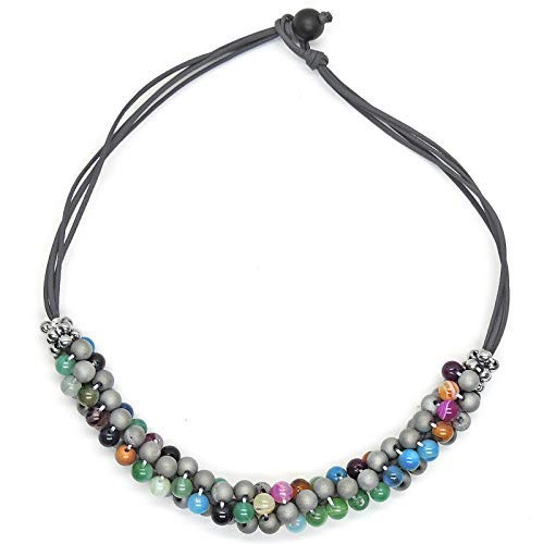 Buy Kenaksh Women S Girl S Beaded Multicolour Leather Doozy Choker Leatherette Handmade Jewellery White And Blue Grey At Amazon In