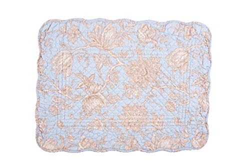 Image of Penelope Blue Cream White Floral 100% Cotton Set of 6 Placemats 13 inch x 19 inch