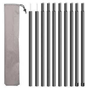 CJBIN Poteau pour Toile Ombrage, 2 x 1.95 m Mât de Tente Télescopique, 10 Sections de Réglable 43-195 cmTige de Toile de Tente, Arceaux de Tente pour Camping Auvent Tente Randonnée Accessoires