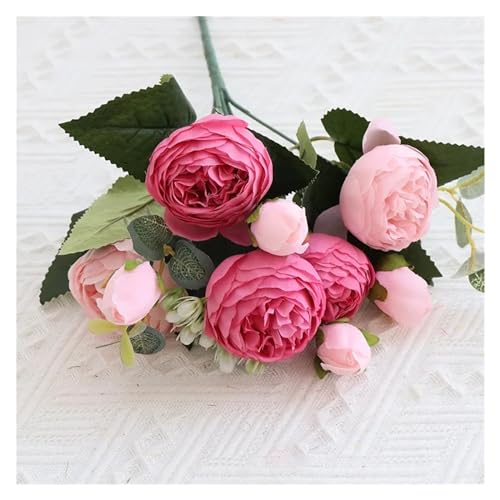 OXGQDTDQ MIUYTRN Bouquet de Roses persanes Roses à 9 têtes, Fleurs artificielles pivoines en Soie, Fausses Fleurs for fête de Mariage, décoration de Salle de Maison, Cadeau de noël cuicui(E)