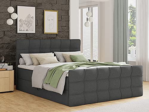 Sofnet Boxspringbett Best Lux mit Fußteil, 2 Bettkästen und Topper - Doppelbett, Bonell-Matratze, Polsterbett, Bett, Betten, Bettgestell, Schlafzimmer (Graphit (Inari 94), 180 x 200 cm) – Bild 3