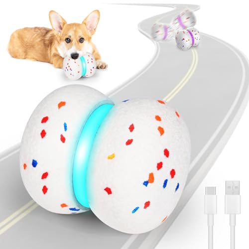 Rawhui Pelotas para Perros Indestructible Pelota Interactiva Perro Pelota Perro Se Mueve Sola Juguetes Perros Medianos, Recargable por USB