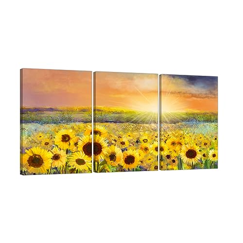 アートパネル3枚 太陽の光 ひまわり 花 海 風景画 インテリア絵画 壁飾り 家の背景装飾 ポスター 風景 油絵 完成品 木枠付き