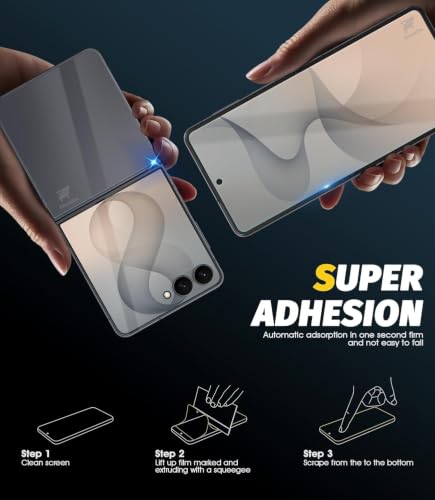 Image of WonRia Set of 4 - Screen Guard Protector Compatible with Samsung Z Flip 8 5G Unbreakable Membrane | Front + Back + Inner + Hinge | 360 TPU Film | Installation Kit