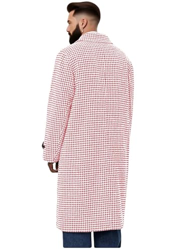 VENNYNG Men's Houndstooth Overcoat 5 Buttons Plaid Trench Coat Long Business Casual Jacket Knee Length