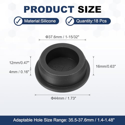 Image of MECCANIXITY 18pcs T-Shaped Silicone Plugs 37.6mm 1-15 /32 Inch Dia Snap in Plug Hole Seal Cover Round Rubber Stopper for 35.5-37.6mm Holes Kitchen Rubber Bulkheads Waterproof Sealing, Black