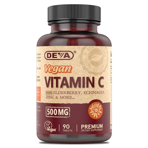 DEVA Vegan Vitamin C, 500 MG with Elderberry, Echinacea, Zinc & More, Vegan & No Animal Ingredients, 90 Tablets, 1-Pack
