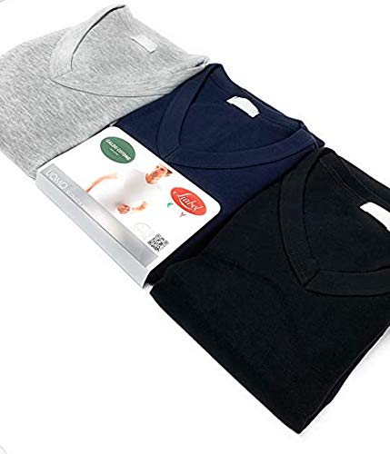 Liabel 6 Maglie Caldo Cotone Termiche Scollo V Grigio Nero Blu (5)