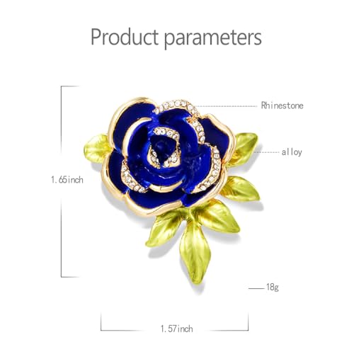 Image of Dainty Rose Flower Leaf Brooch Pin for Women Unisex Elegant Enamel Crystal 3D Floral Dainty Dress Accessories Birthday Holiday Jewelry Gift