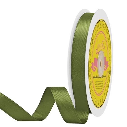 Image of Double Face Moss Green Satin Ribbon 5 /8 inch X 50 Yards Polyester Moss Ribbon for Gift Wrapping Very Suitable for Weddings Party Invitation Decorations and More