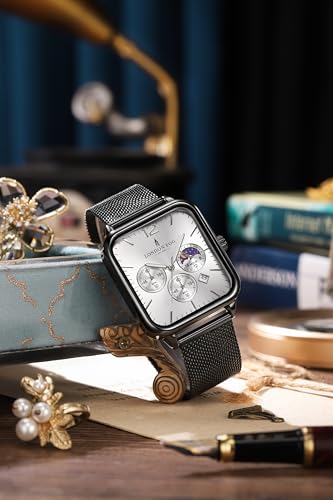 Image of London Fog Hampstead Collection Chronograph Watch for Men with Square Dial, Luminous Hands & Hour Markers, Date Display & Mesh Metal Strap - LFM10007