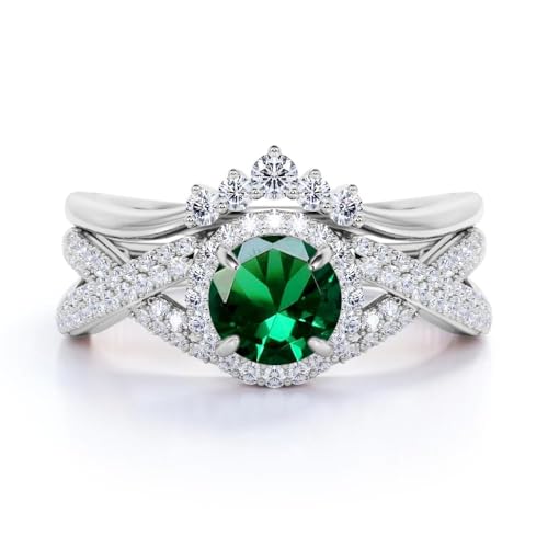 Twisted 1.50 Carat Round Cut Gemstone Wedding Ring Set 10K 14K 18K Gold Platinum Plated Moonstone/Moss Agate/Topaz Gemstone and Moissanite Engagement Ring Sets for Her